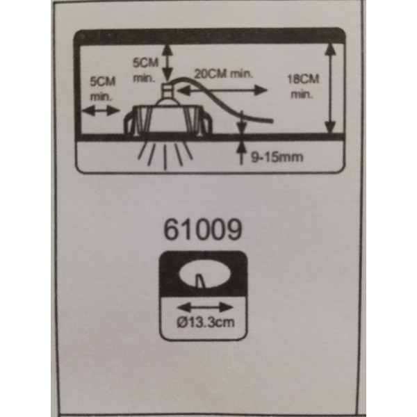 Spot encastré rond pour plâtre, avec ampoule GU10 et supports réglables pour plaques de plâtre, diam.120mm Prof.60mm