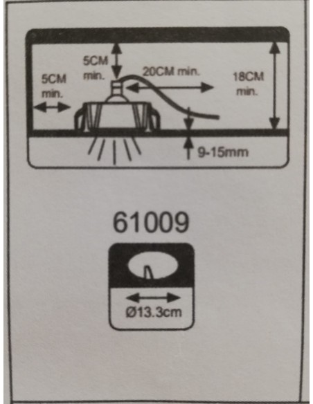 Faretto incasso in gesso tondo c/ vetro gu10 c/staffe regolabili per cartongesso diam.120mm Prof.60mm