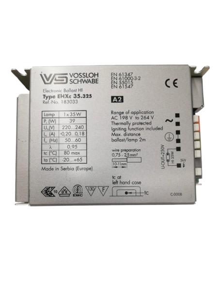 Vossloh 183033 alimentatore elettronico ehxc35.325 110x75 1x35w 220-240v