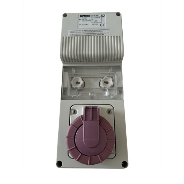 Gewiss gw66360 vert. interlocked socket without fuses 2p 160va transf 230V/24v ip55 s/bottom box