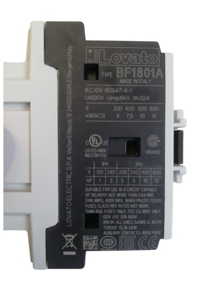 Lovato bf1801a400 contattore 3p 1nc 18a ac3 400v
