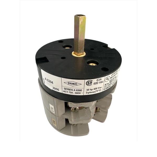 Interrupteur quadripolaire Bremas CA06300043L3 A6304, 63 A AC23 500 V, avec poignée jaune/rouge