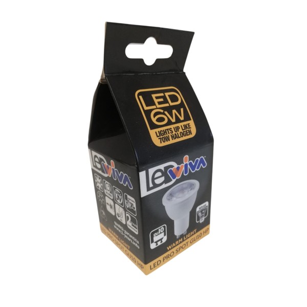 Wiva 12100028 gu10 led bulb 6w 2700k 30d cob