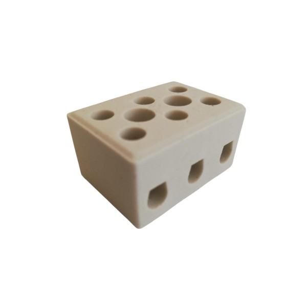 Borne céramique 3 broches Fai 7248, pas de 4 mm, pour hautes températures jusqu'à 200 °C, dimensions : 34 x 18,5 x 20 mm