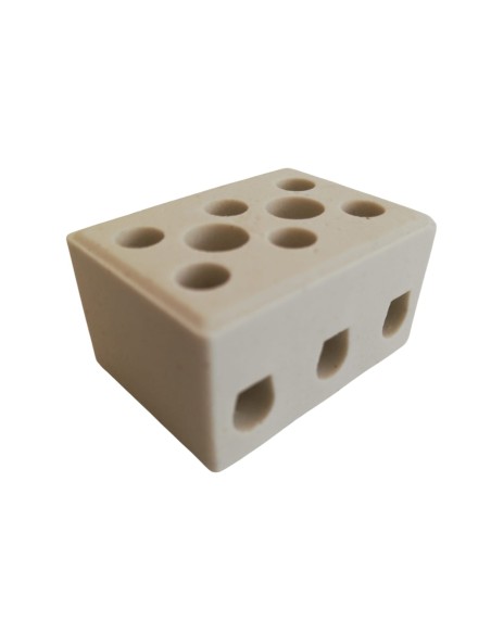 Borne céramique 3 broches Fai 7248, pas de 4 mm, pour hautes températures jusqu'à 200 °C, dimensions : 34 x 18,5 x 20 mm