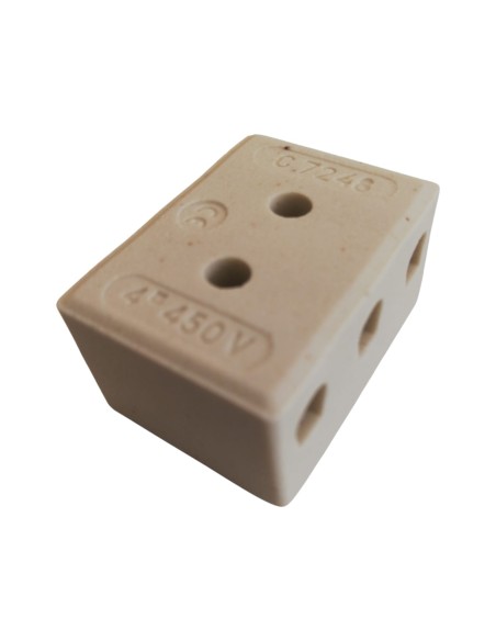 Borne céramique 3 broches Fai 7248, pas de 4 mm, pour hautes températures jusqu'à 200 °C, dimensions : 34 x 18,5 x 20 mm