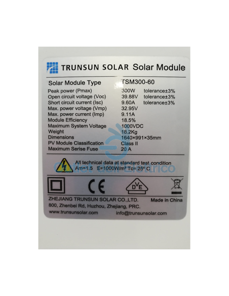 Trunsun Solar TSM300-60 Pannello fotovoltaico monocristallino 300w 164x99x3,5cm