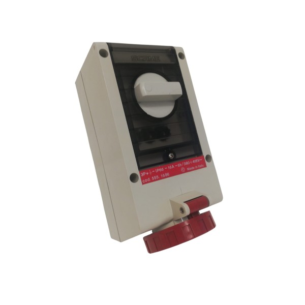 Scame 555.1686 interlocked socket 3p+t 16a ip66 380/415v iec 309 series