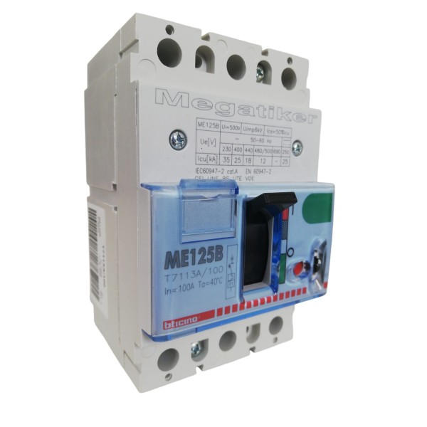 Bticino t7113a/100 mega me125b - interruttore magnetotermico 3p 100a 25ka