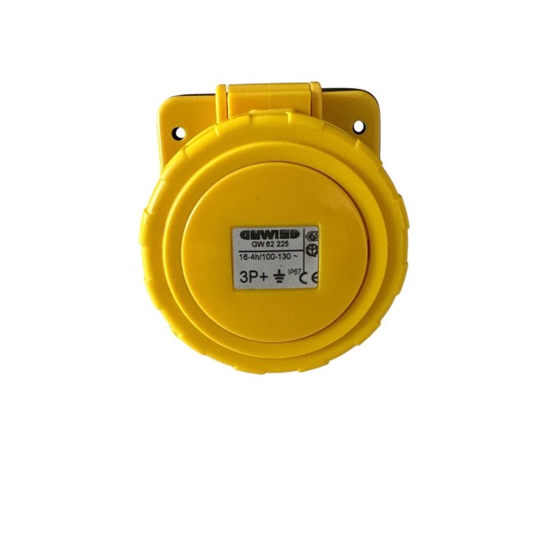 Prise fixe Gewiss GW62225, encastrée à 10°, étanche, triphasée + tube, 16 A, 110 V, 4 h