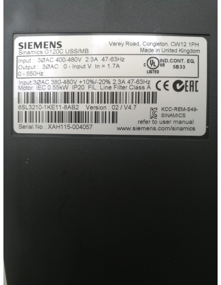 Siemens 6SL32101KE118AB2 Sinamics G120C USS/MB 0,55 kW F