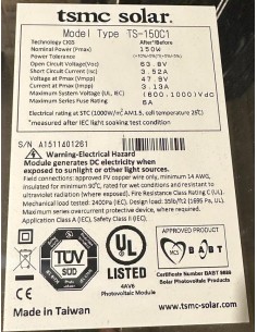 Panneau photovoltaïque Tsmc Solar TS-150C1 150 Wc