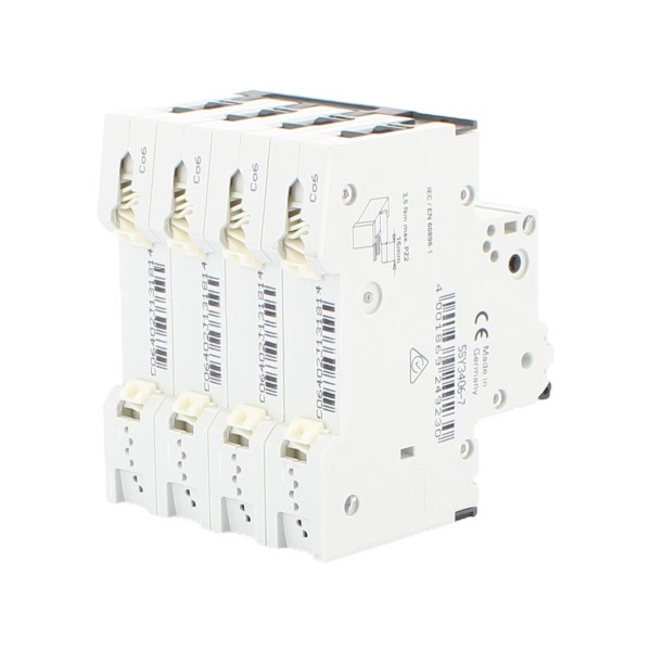Siemens 5SY34067 Interruttore magnetotermico 4p 6a 4,5k curva C 4 moduli