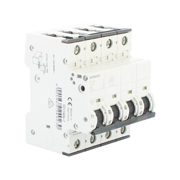 Disjoncteur Siemens 5SY34067 4P 6A 4,5K à courbe en C, 4 modules