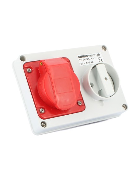 Prise de courant horizontale à verrouillage Gewiss GW66108, encastrée, triphasée + terminal, 16 A, 400 V, 6 h, sans porte-fusibl