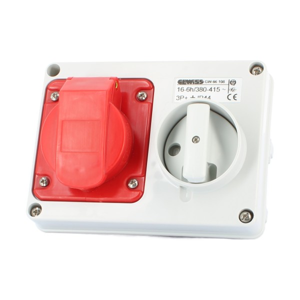 Base de enchufe con enclavamiento horizontal Gewiss gw66108, empotrada, 3p+t, 16a, 400v, 6h, sin base portafusibles