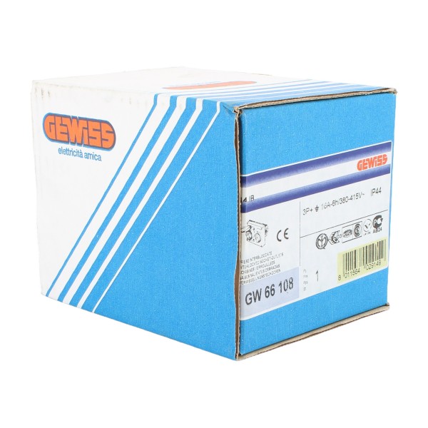 Gewiss gw66108 horizontal interlocked socket, flush-mounted, 3p+t, 16a, 400v, 6h, without fuse base