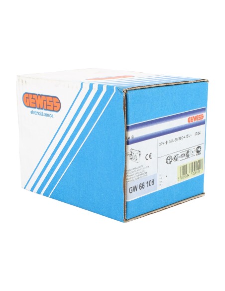 Gewiss gw66108 horizontal interlocked socket, flush-mounted, 3p+t, 16a, 400v, 6h, without fuse base