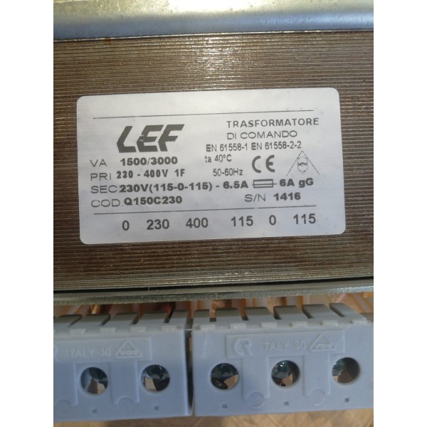 Transformateur de commande monophasé Lef q150c230 1500 VA, entrée 230-400 V, sortie 115-0-115 V