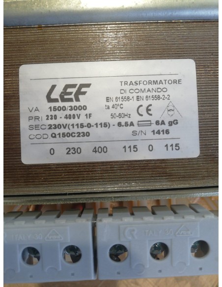 Lef q150c230 Trasformatore monofase di comando 1500va, in 230-400v, out 115-0-115v