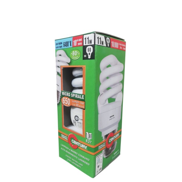 Century Italia dd4m-112764 micro spiral lamp 11w 60w e27 240vac 6400°k century