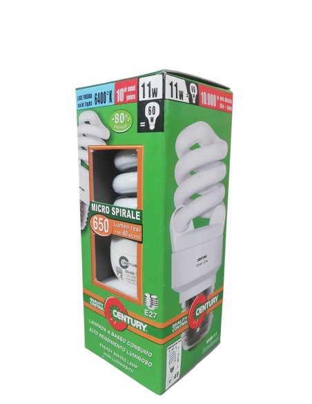 Century Italia dd4m-112764 micro spiral lamp 11w 60w e27 240vac 6400°k century