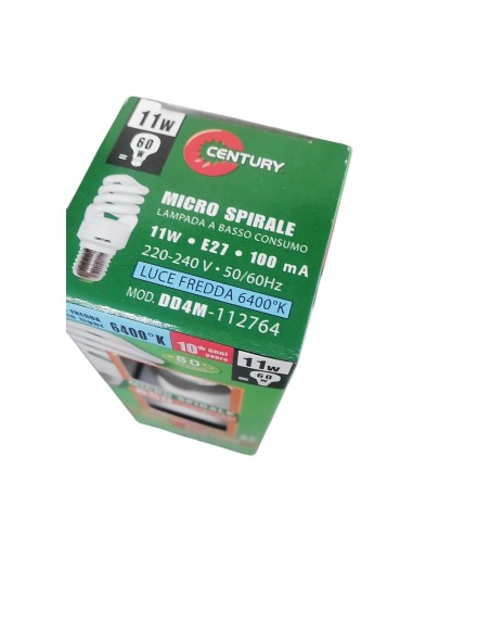 Century Italy dd4m-112764 micro spiral lamp 11w 60w e27 240vac 6400°k century