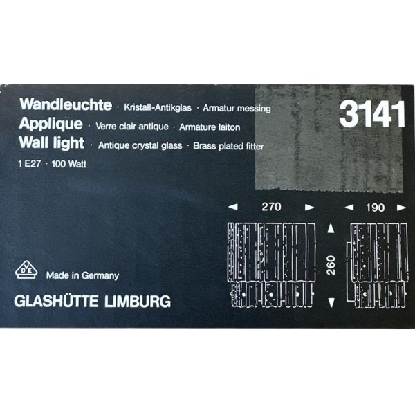 Applique murale Bega 3141 avec structure dorée et verre satiné, 100 W E27