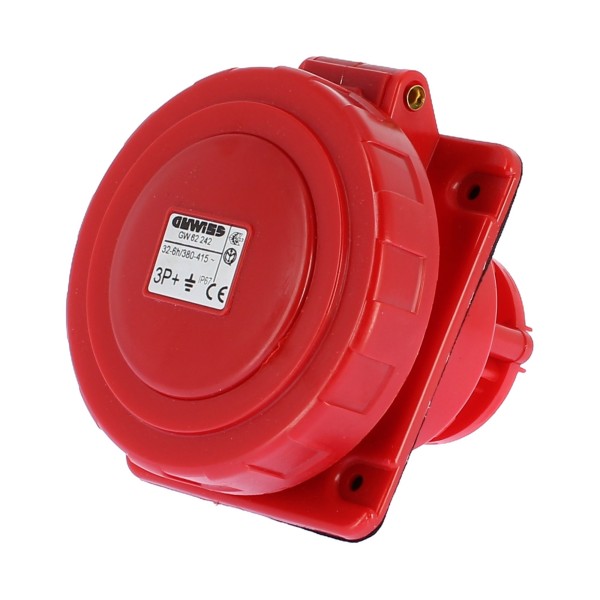 Prise fixe Gewiss 10ø encastrée étanche 3P T 32A 400V 6H GW62242, prises industrielles