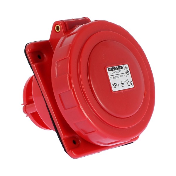 Prise fixe Gewiss 10ø encastrée étanche 3P T 32A 400V 6H GW62242, prises industrielles