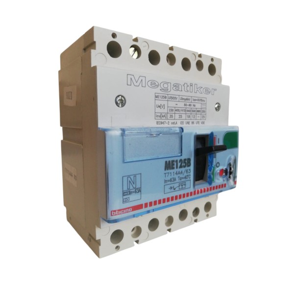 Bticino t7114a4/63 mega me125b disjoncteur 4p 63a 25ka