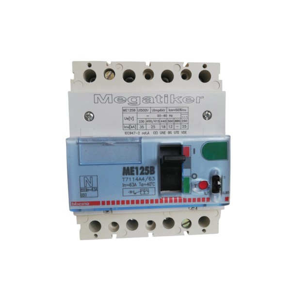Bticino t7114a4/63 mega me125b interruttore automatico magnetotermico 4p 63a 25ka