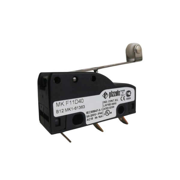 Pizzato mk f11d40 microinterruttore a leva con rotella 5a 250vac ip40