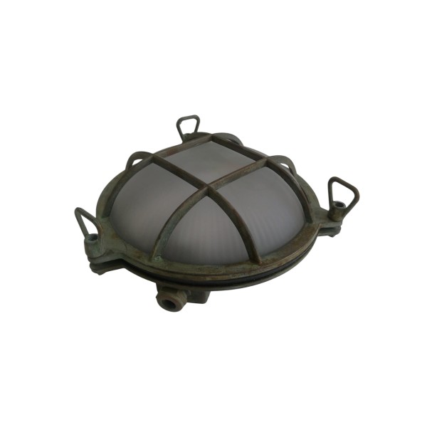 Moretti luce 200.10.ar plafoniera ottone ramato antico, vetro opale e27 ip44