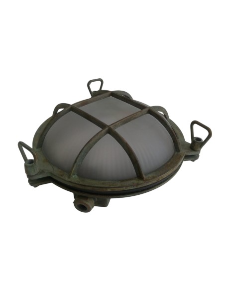 Moretti luce 200.10.ar plafoniera ottone ramato antico, vetro opale e27 ip44