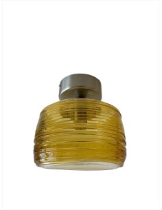 Projecteur Vistosi Dmasco en cristal rayé ambré avec cadre en nickel 1xg9