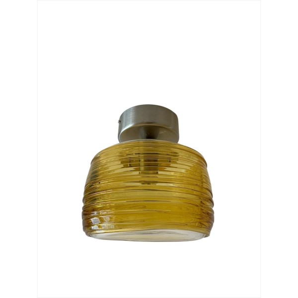 Vistosi Dmasco faretto in cristallo rigato color Ambra montatura nikel 1xg9