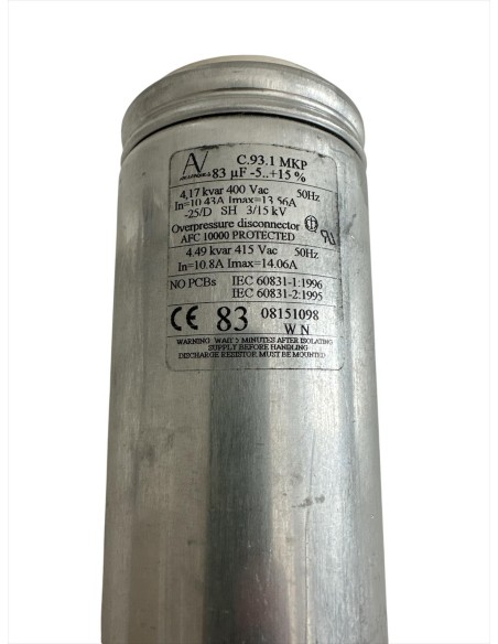 Condensateur Arcotronic c931zg35830raox 83 µF 4,17 kvar 400 Vca