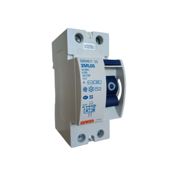 Interrupteur différentiel pur Gewiss GW94617 2P 25A instantané AC/0,03 Ω, 2 modules