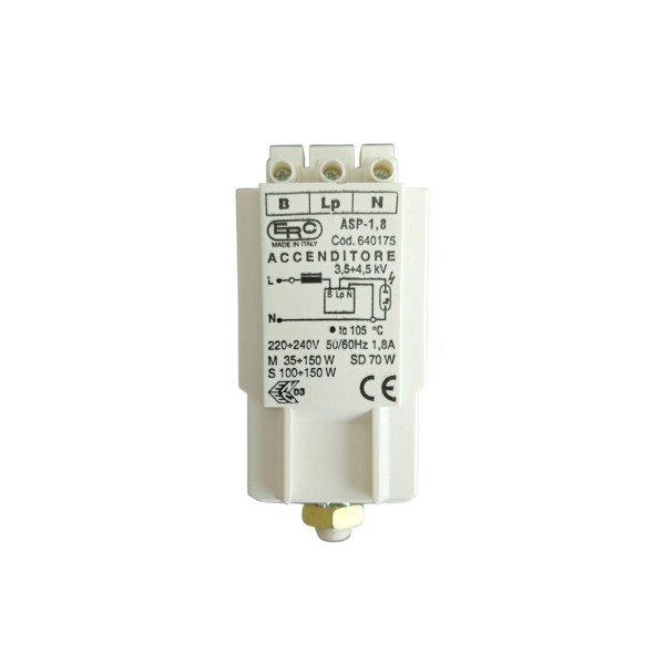 Erc  640175/000 accenditore asp -1,8a m/s 150w 3 fili 220/240v