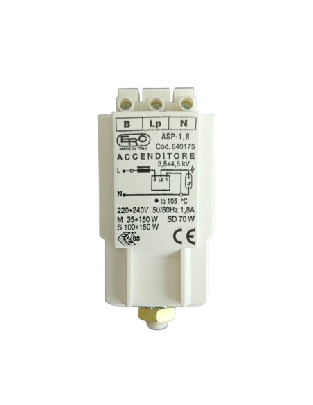 Erc  640175/000 accenditore asp -1,8a m/s 150w 3 fili 220/240v