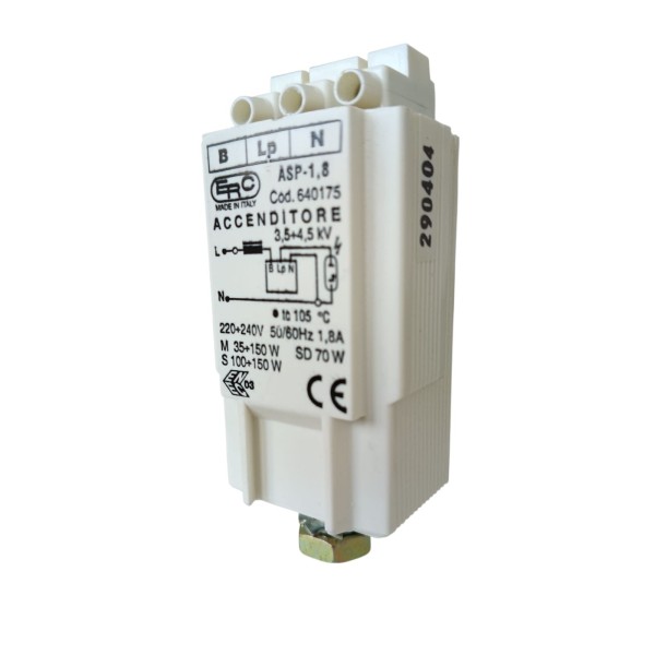 Erc  640175/000 accenditore asp -1,8a m/s 150w 3 fili 220/240v