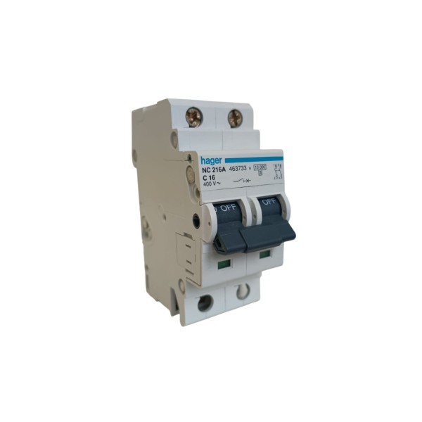 Disjoncteur Hager NC216A 2P 16A 10kA courbe C modules 2 DIN