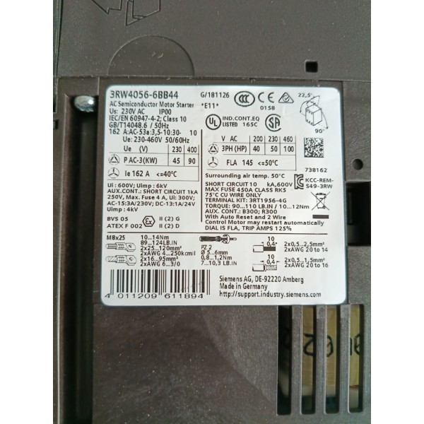 SIEMENS 3RW40566BB44 DÉMARRAGE DOUX S6 90KW 400V