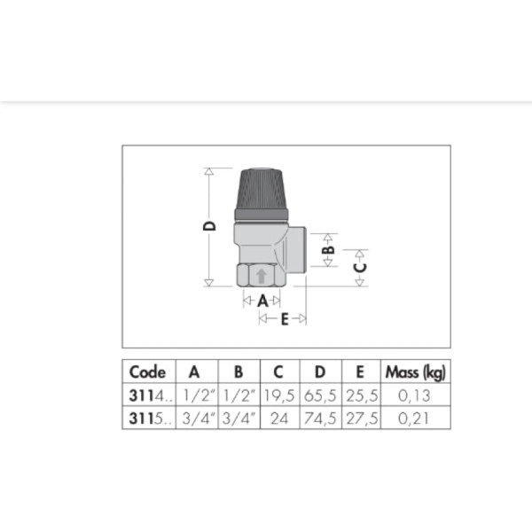 CALEFFI 311430  Valvola di sicurezza femmina-femmina 1/2" 3 bar