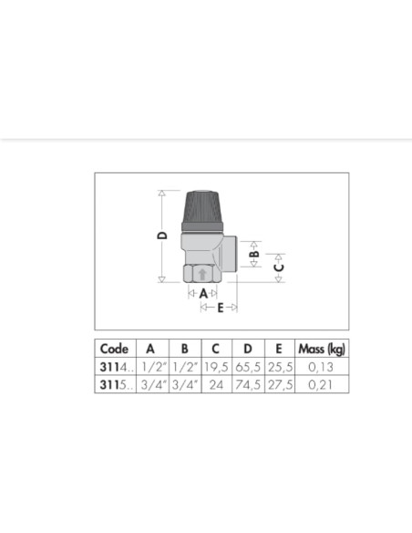 CALEFFI 311430  Valvola di sicurezza femmina-femmina 1/2" 3 bar