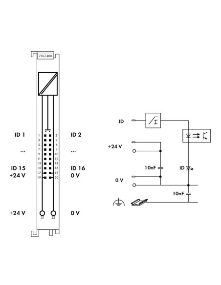 Wago 750-1400 Ingresso digitale a 16 canali 24 V DC 3 ms Cavo a nastro