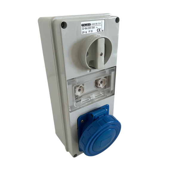 Gewiss GW66237 presa interbloccata verticale con portafusibile e fondo 2p+t 32a 6H ip67