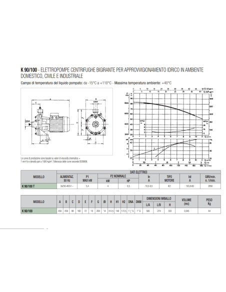 DAB K 90/100 T 5,5 HP 3 x 230-400 V ~ Pompa centrifuga bigirante trifase