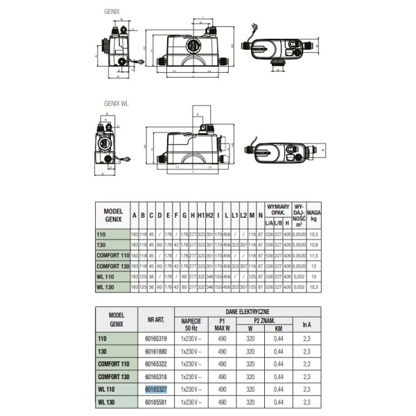 Dab 60185327 GENIX WL 110 Stazione automatica di raccolta e sollevamento acque di scarico WC
